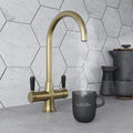 Holborn Traditional 3 in 1 Brushed Brass Black Handle Boiling Hot Water Tap