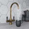 Holborn Traditional 3 in 1 Aged Brass Black Handle Boiling Hot Water Tap