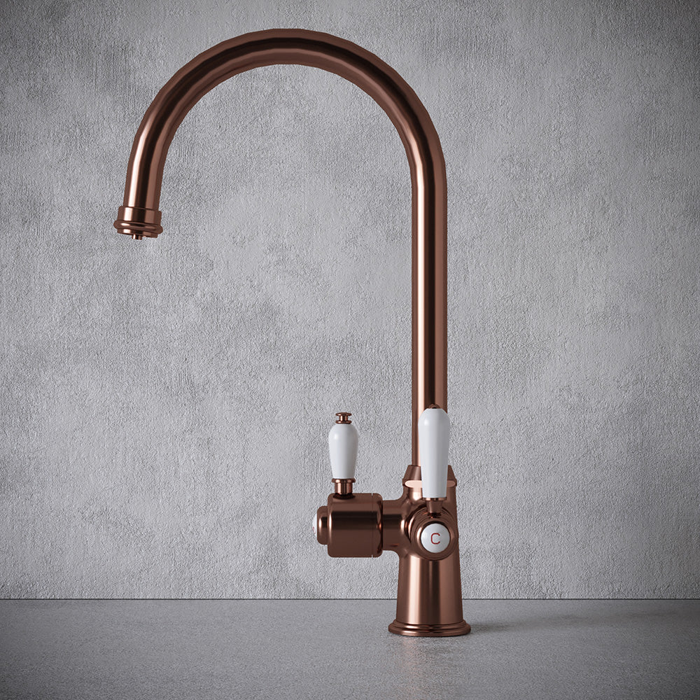 Heritage Cruciform 3 in 1 Brushed Copper White Handle Boiling Hot Water Tap