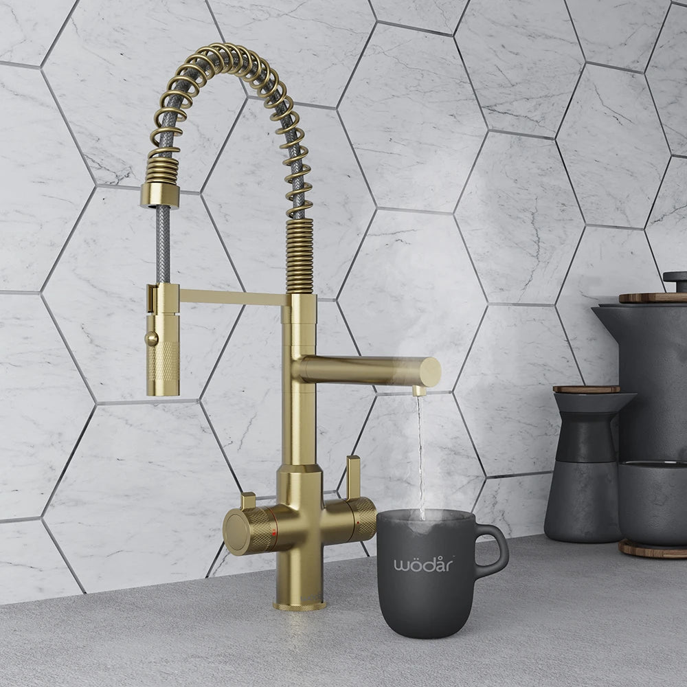 brushed brass boiling hot water tap