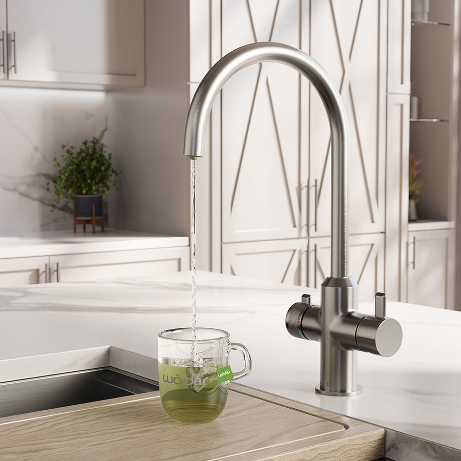 Design Swan Neck 3 in 1 Brushed Nickel Boiling Hot Water Tap