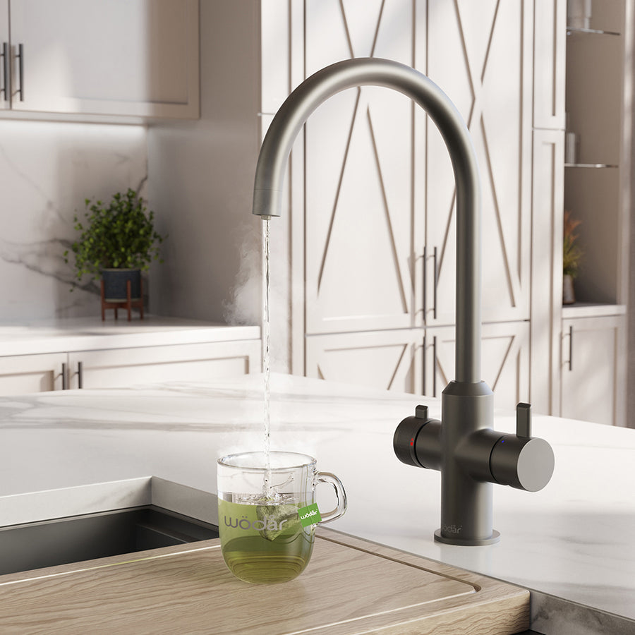 Design Swan Neck 3 in 1 Gun Metal Grey Boiling Hot Water Tap