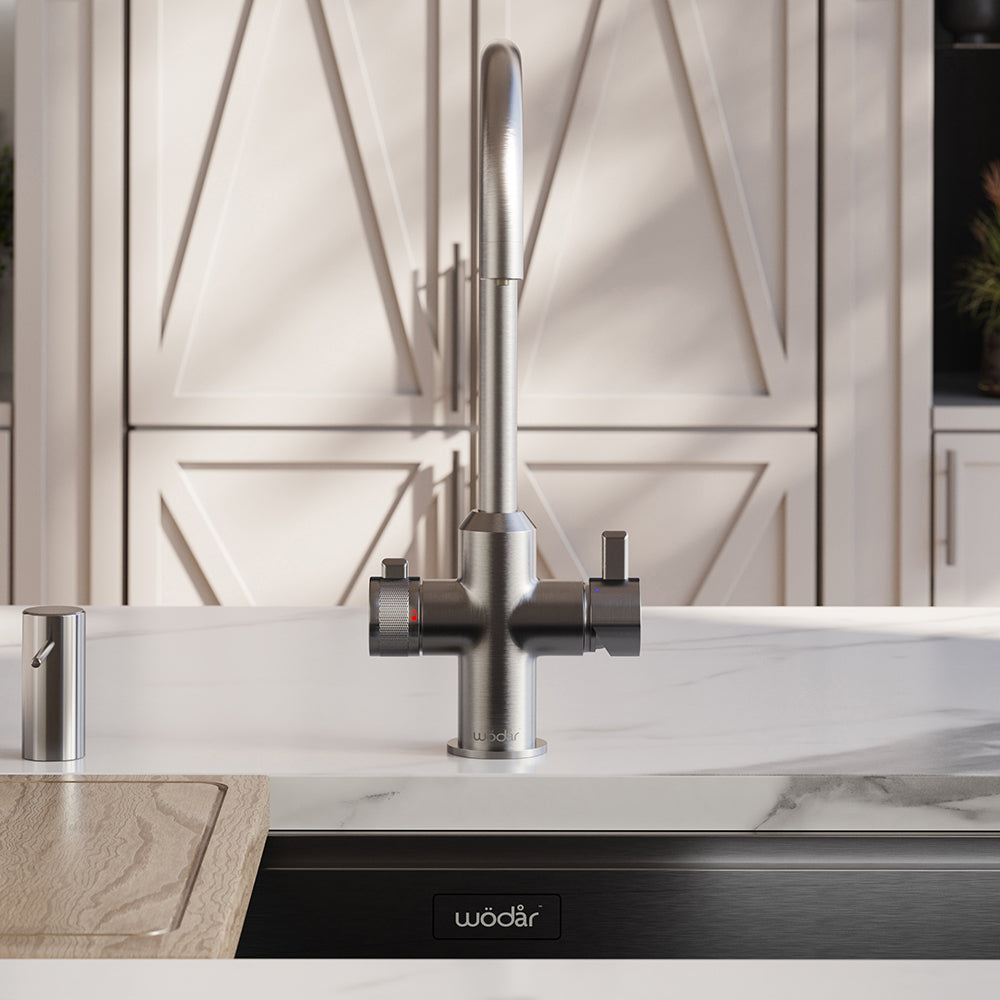 Design Swan Neck 3 in 1 Brushed Nickel Boiling Hot Water Tap