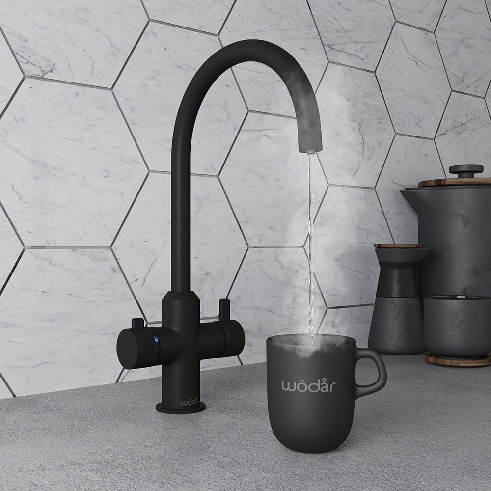 Design+ Swan 4 in 1 Matt Black Boiling Hot Water Tap
