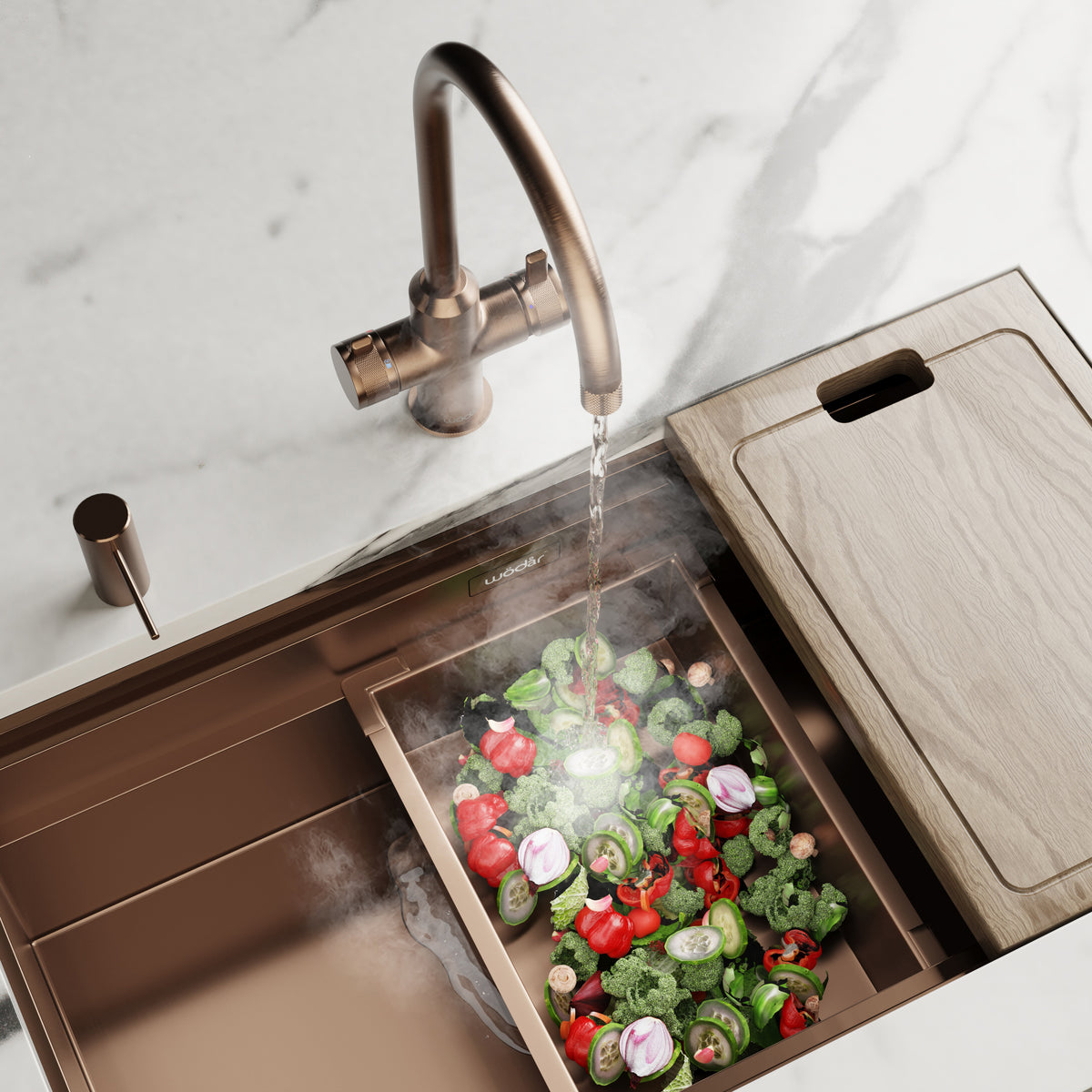 Design+ Swan Neck 4 in 1 Brushed Copper Boiling Hot Water Tap