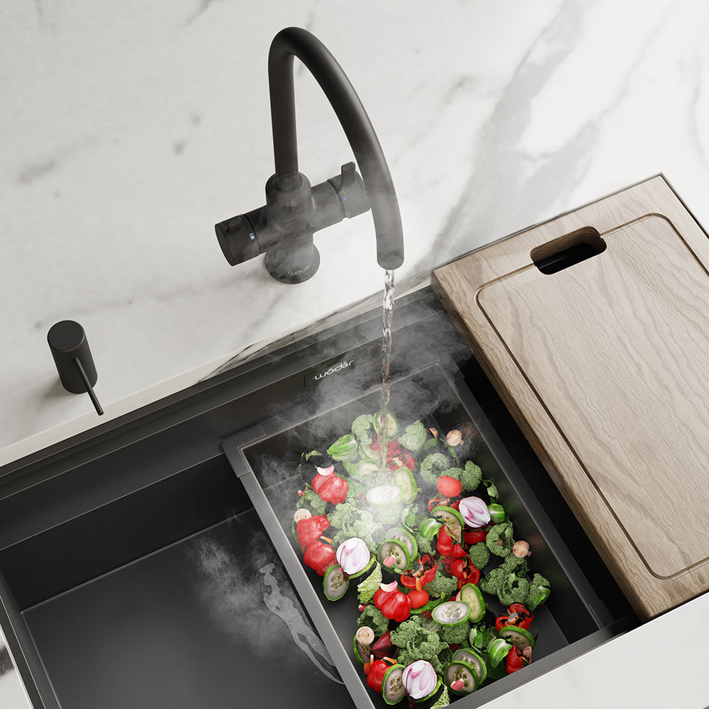 Design+ Swan 4 in 1 Matt Black Boiling Hot Water Tap
