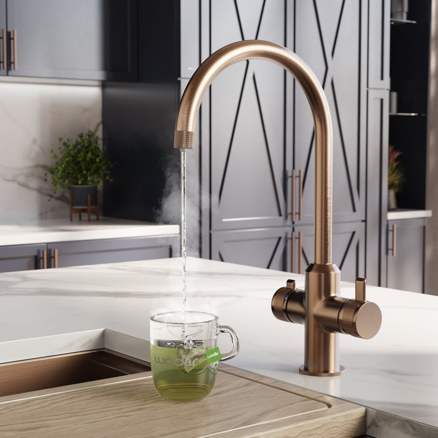 Design+ Swan Neck 4 in 1 Brushed Copper Boiling Hot Water Tap