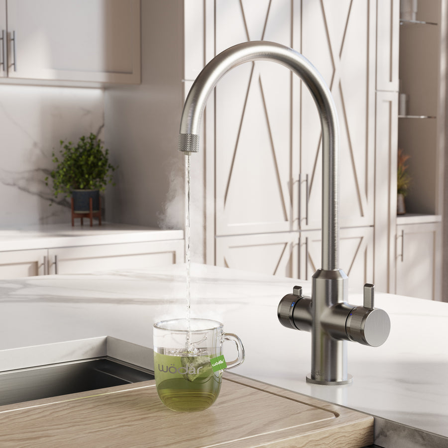 Design+ Swan Neck 4 in 1 Brushed Nickel Boiling Hot Water Tap