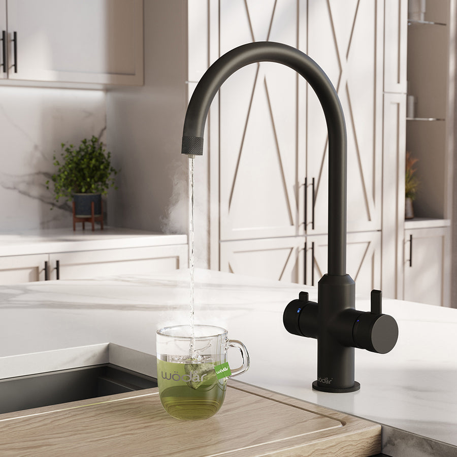 Design+ Swan 4 in 1 Matt Black Boiling Hot Water Tap