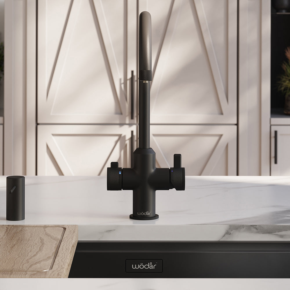 Design+ Swan 4 in 1 Matt Black Boiling Hot Water Tap