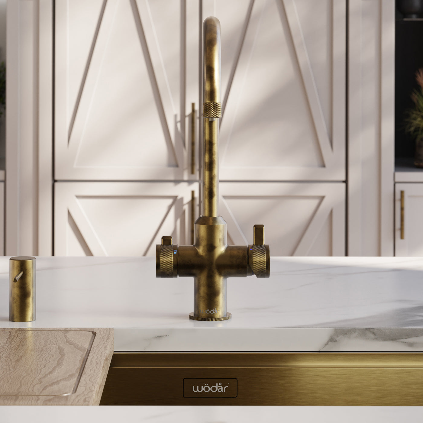 Design+ Swan Neck 4 in 1 Aged Brass Boiling Hot Water Tap – Wodar
