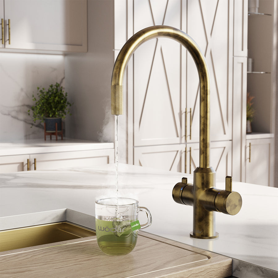 Design+ Flex 4 in 1 Aged Brass Boiling Hot Water Tap