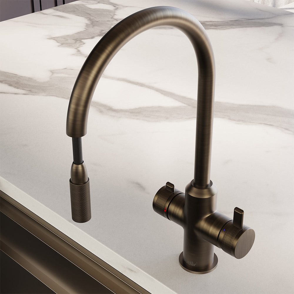 Design+ Flex 4 in 1 Dark Brass Boiling Hot Water Tap