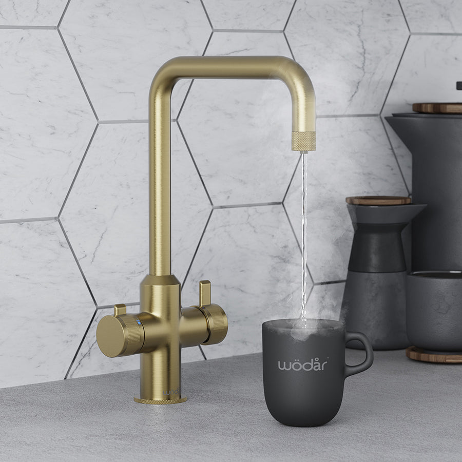 Design+ Square 4 in 1 Brushed Brass Boiling Hot Water Tap