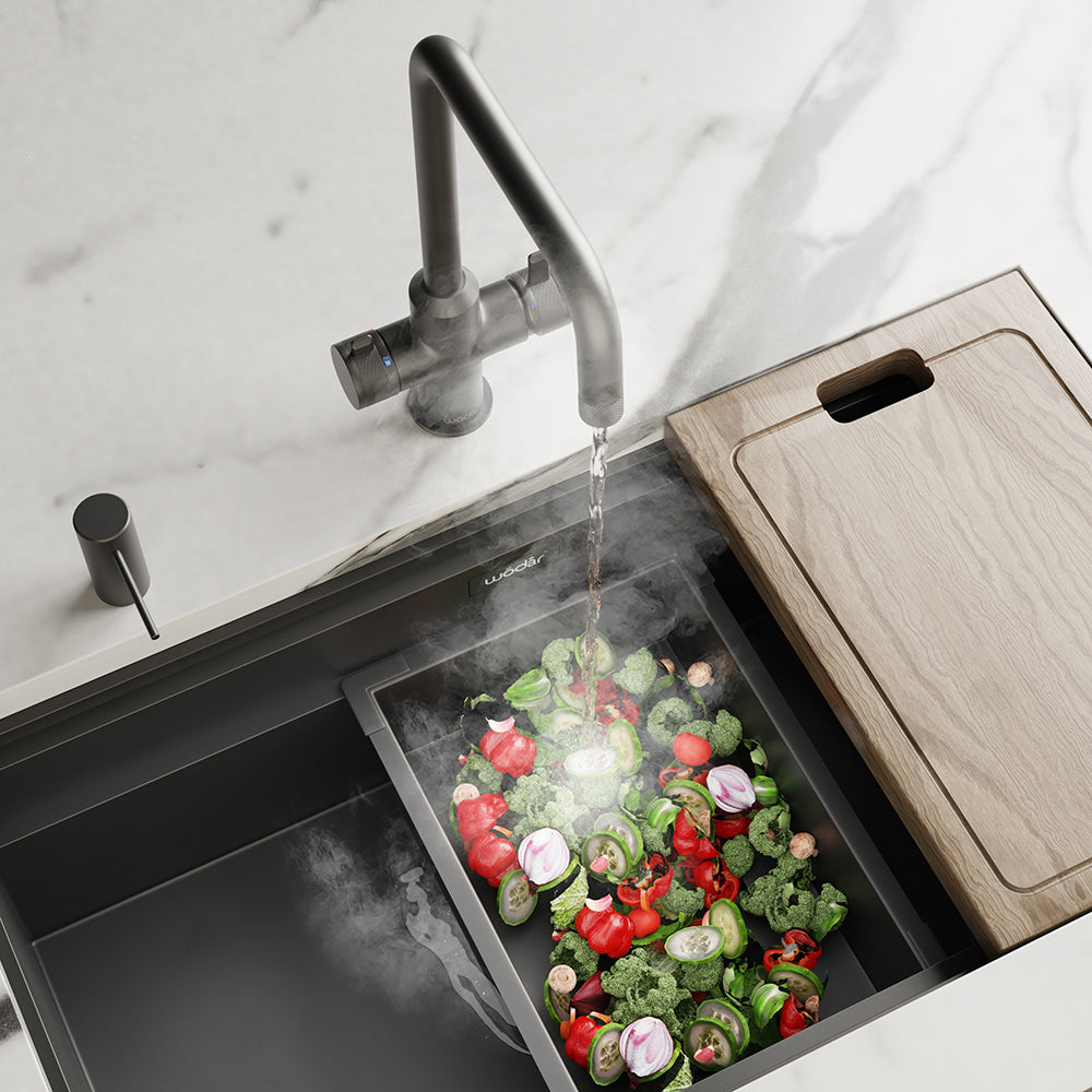 Design+ Square 4 in 1 Gun Metal Grey Boiling Hot Water Tap