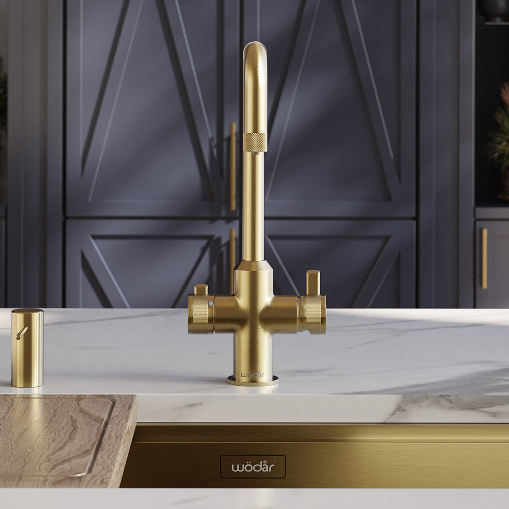Design+ Square 4 in 1 Brushed Brass Boiling Hot Water Tap
