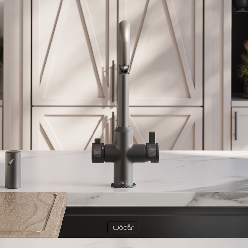 Design+ Square 4 in 1 Gun Metal Grey Boiling Hot Water Tap