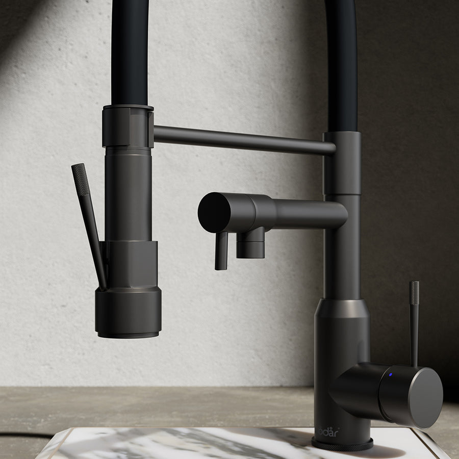 Wodar Dual Flex Hose Kitchen Sink Mixer Gun Metal Grey