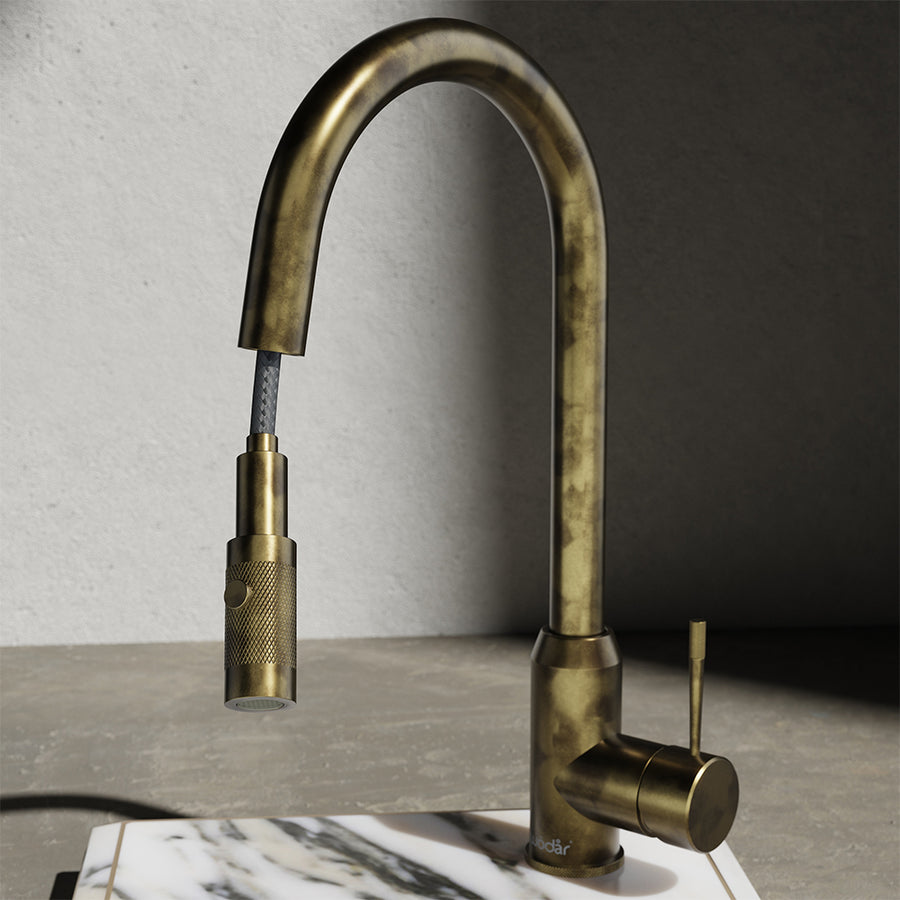 Wodar Flex Pull Out Kitchen Sink Mixer Aged Brass