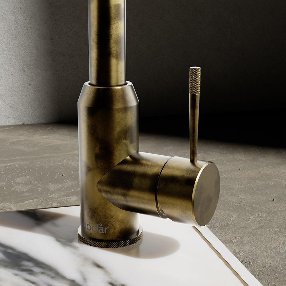 Wodar Flex Pull Out Kitchen Sink Mixer Aged Brass
