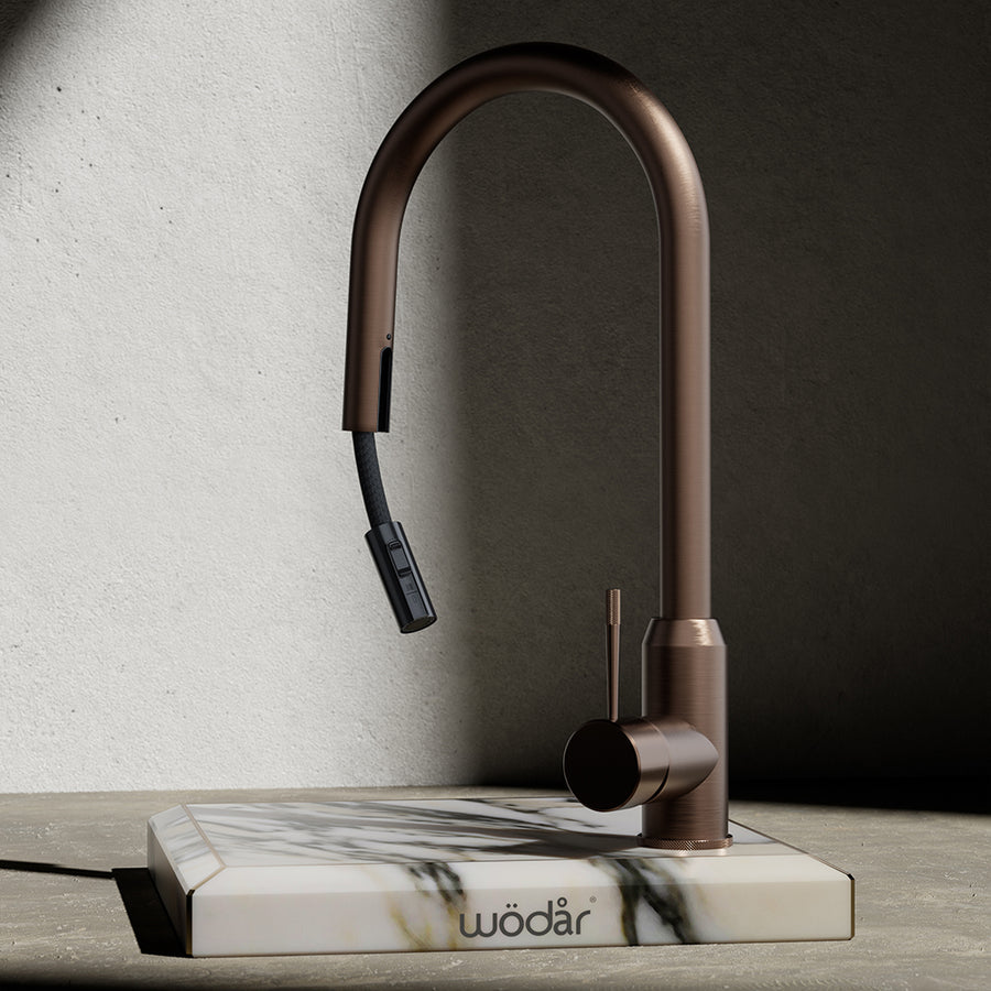 Wodar Fusion Hidden Pull Out Kitchen Sink Mixer Brushed Copper