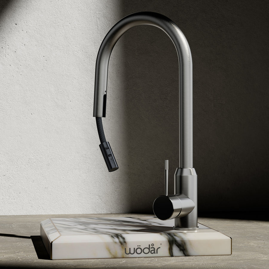 Wodar Fusion Hidden Pull Out Kitchen Sink Mixer Brushed Nickel