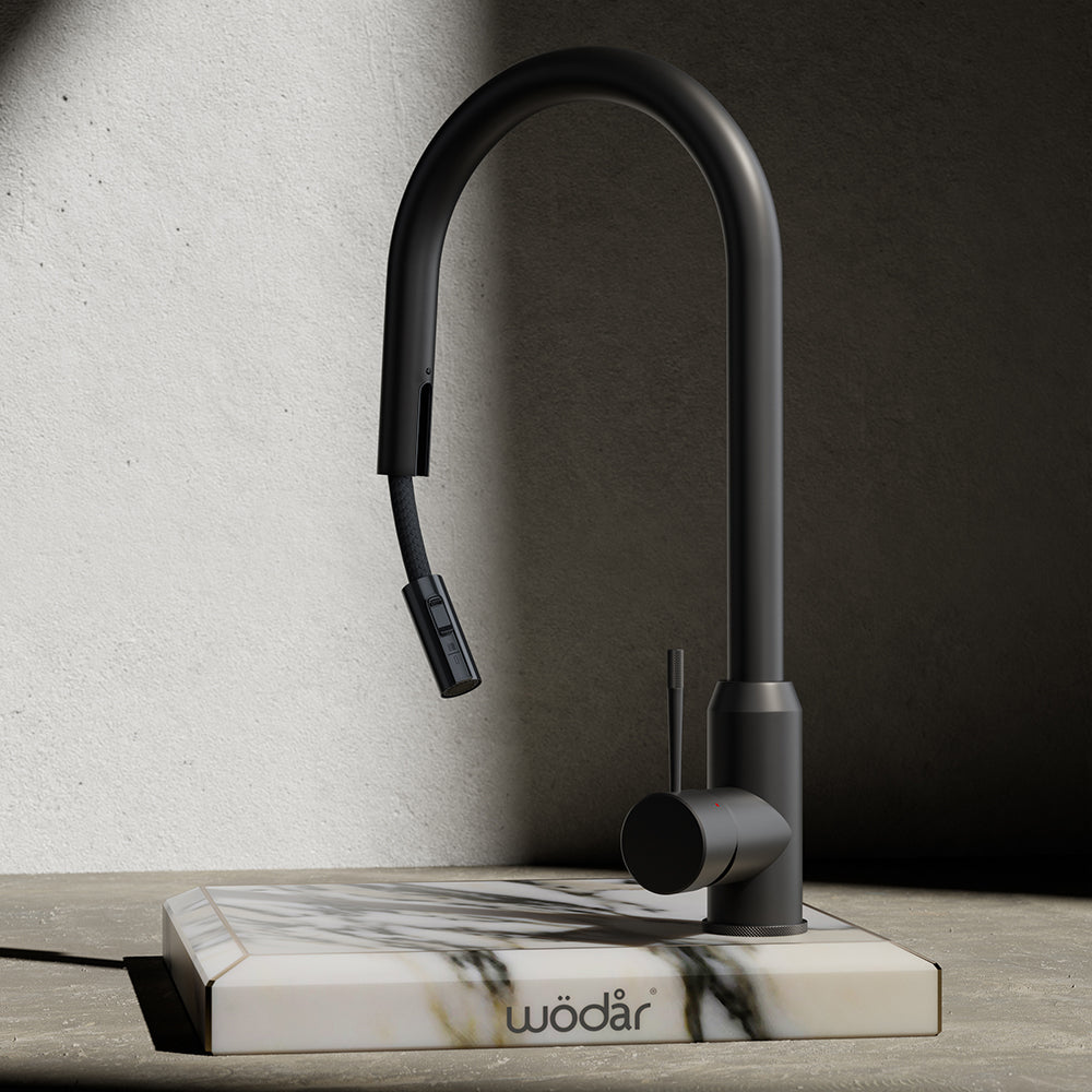 Wodar Fusion Hidden Pull Out Kitchen Sink Mixer Gun Metal Grey