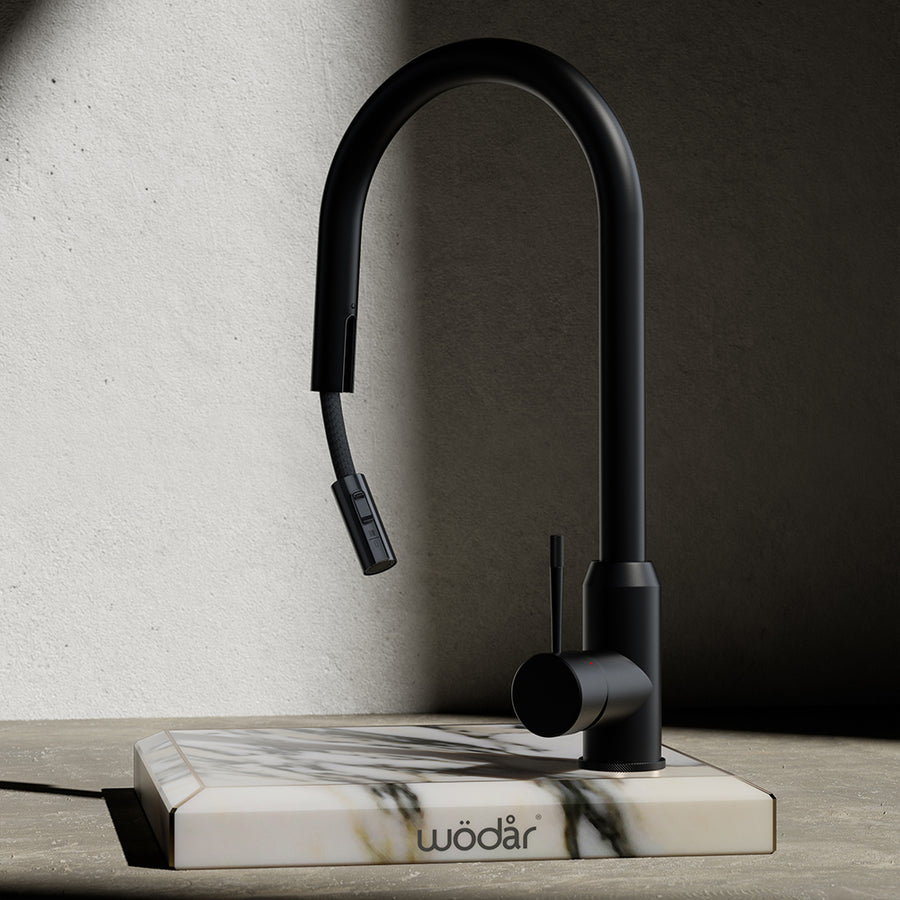 Wodar Fusion Hidden Pull Out Kitchen Sink Mixer Matt Black