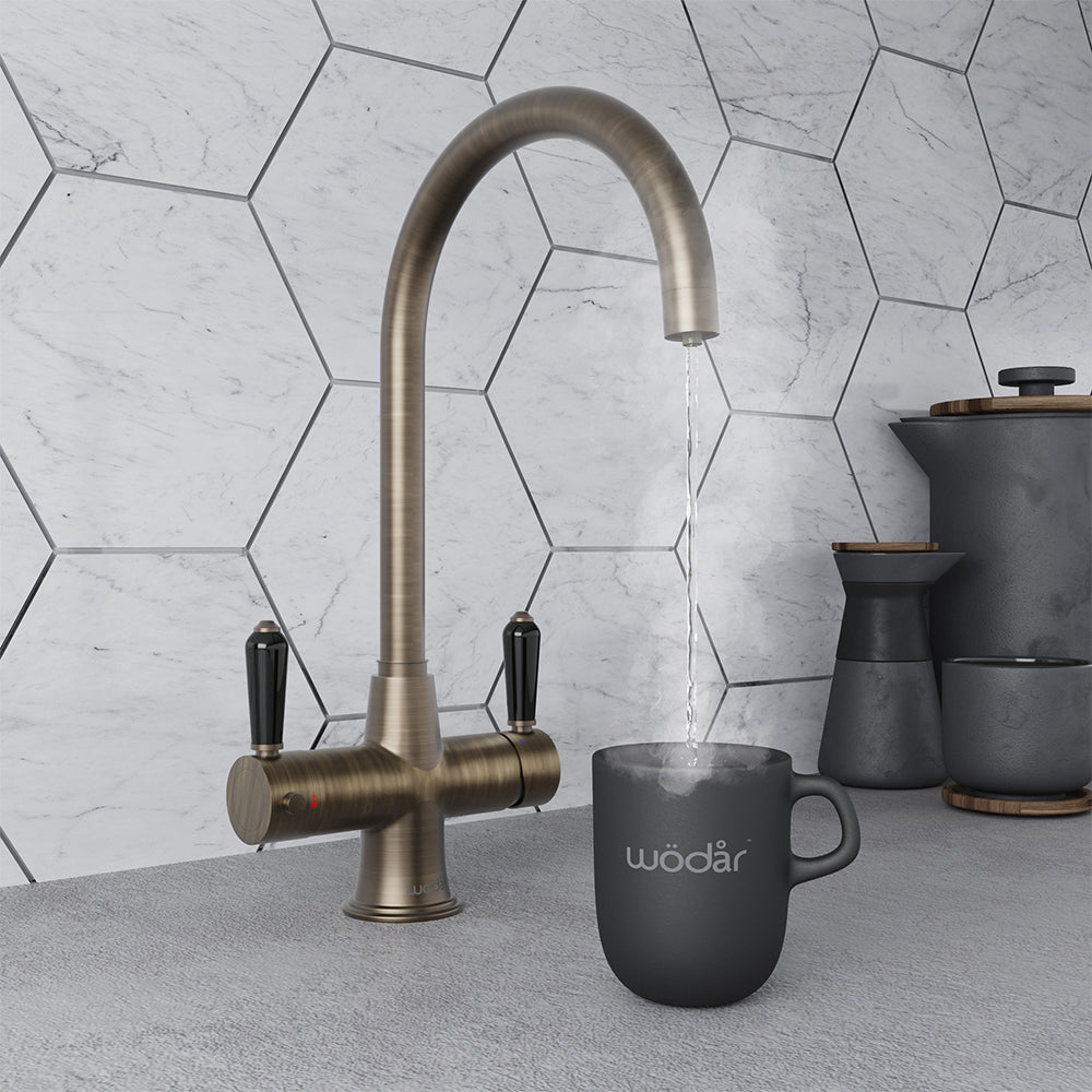 Holborn Traditional 3 in 1 Dark Brass Black Handle Boiling Hot Water T ...