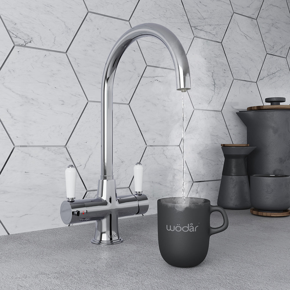 Boiling Tap Holborn Traditional 3 in 1 Chrome White Handle Boiling Hot Water Tap ...