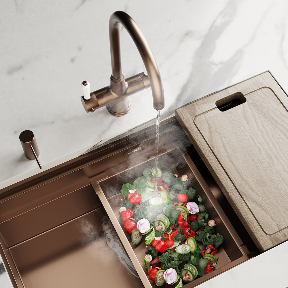Holborn Traditional 3 in 1 Brushed Copper White Handle Boiling Hot Water Tap