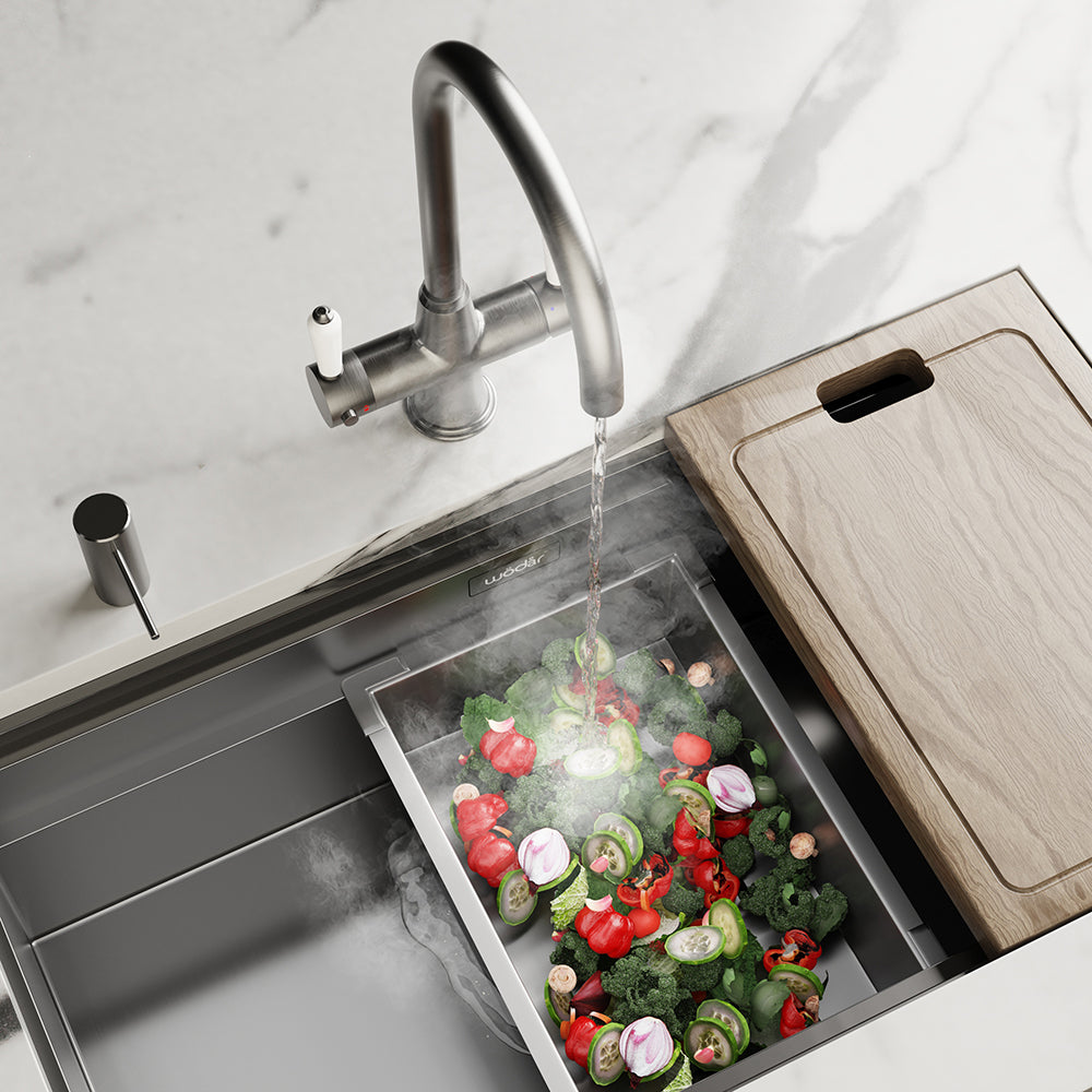 Holborn Traditional 3 in 1 Brushed Nickel White Handle Boiling Hot Water Tap