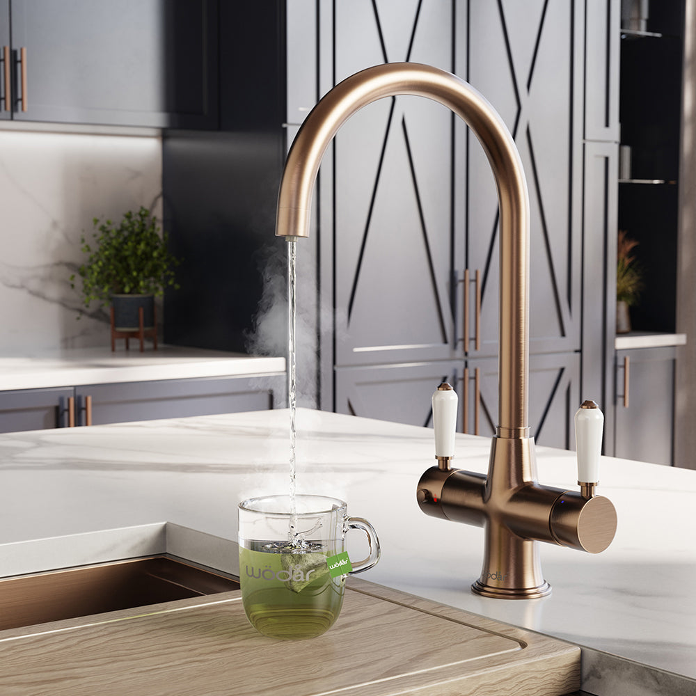 Holborn Traditional 3 in 1 Brushed Copper White Handle Boiling Hot Water Tap