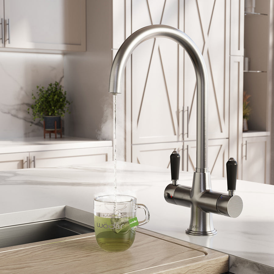 Holborn Traditional 3 in 1 Brushed Nickel Black Handle Boiling Hot Water Tap