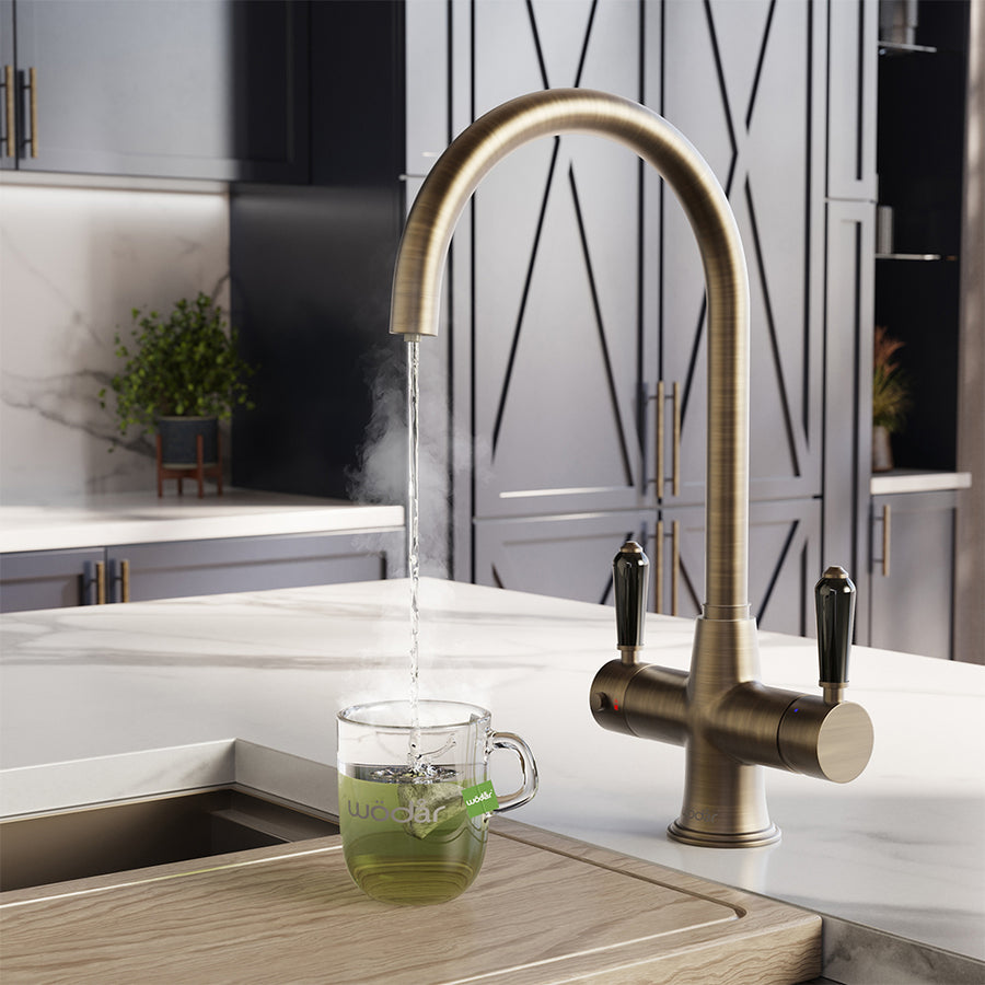 Holborn Traditional 3 in 1 Dark Brass Black Handle Boiling Hot Water Tap