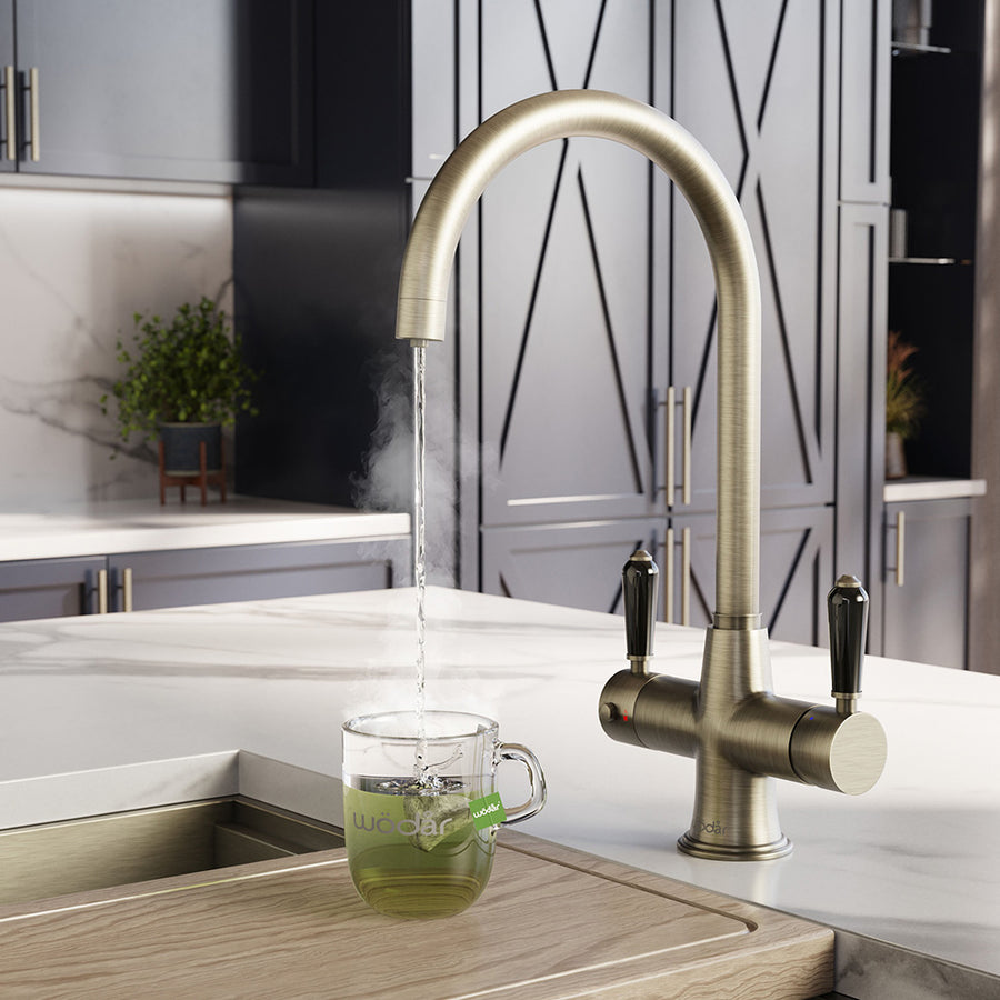 Holborn Traditional 3 in 1 Dark Brass Black Handle Boiling Hot Water Tap