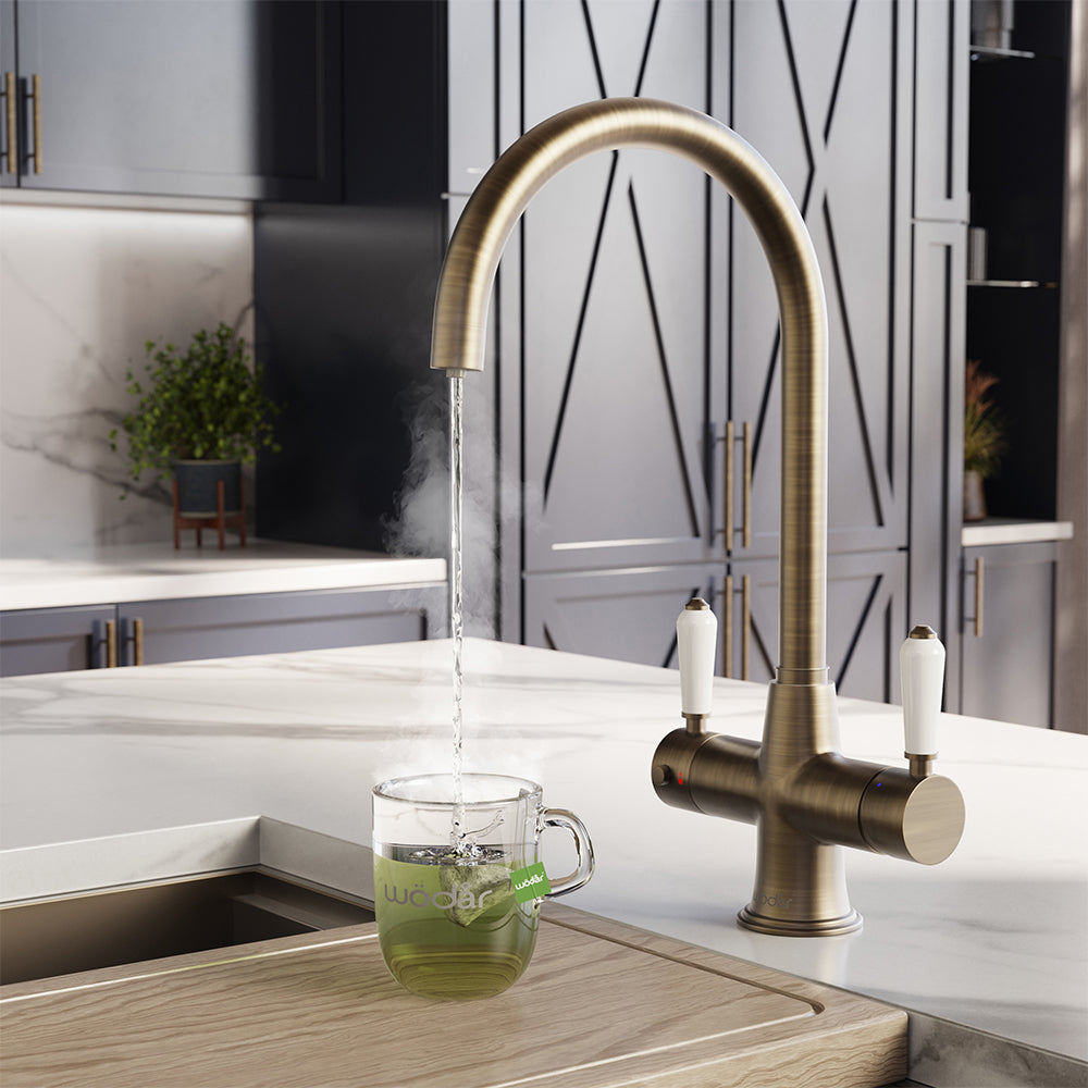Holborn Traditional 3 in 1 Dark Brass White Handle Boiling Hot Water Tap