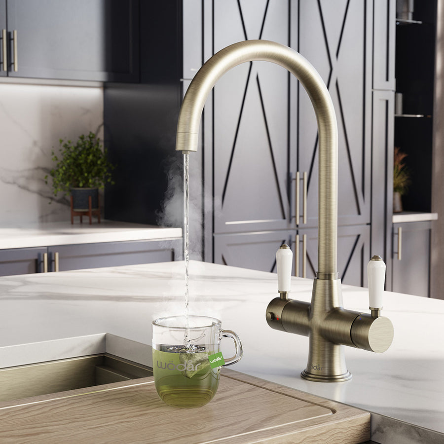 Holborn Traditional 3 in 1 Dark Brass White Handle Boiling Hot Water Tap