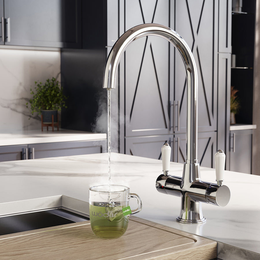 Holborn Traditional 3 in 1 Chrome White Handle Boiling Hot Water Tap