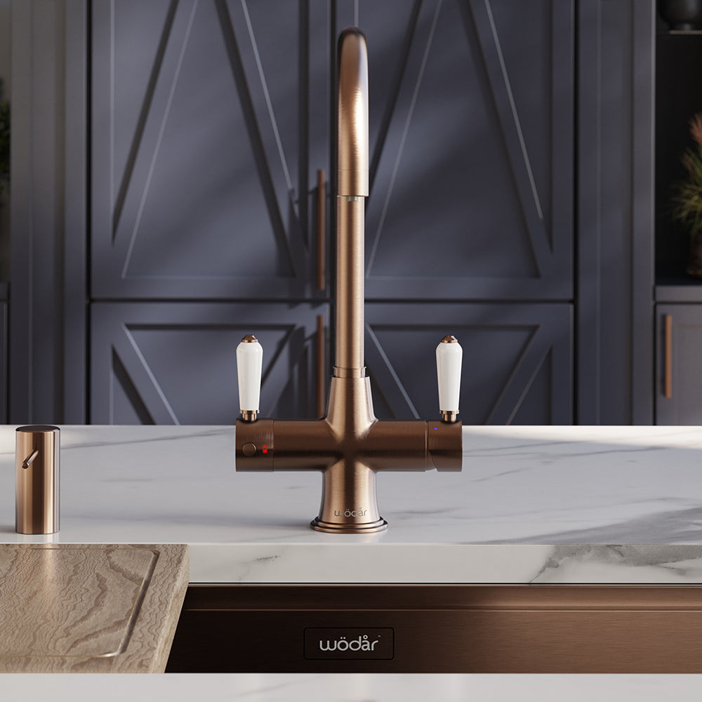 Holborn Traditional 3 in 1 Brushed Copper White Handle Boiling Hot Water Tap