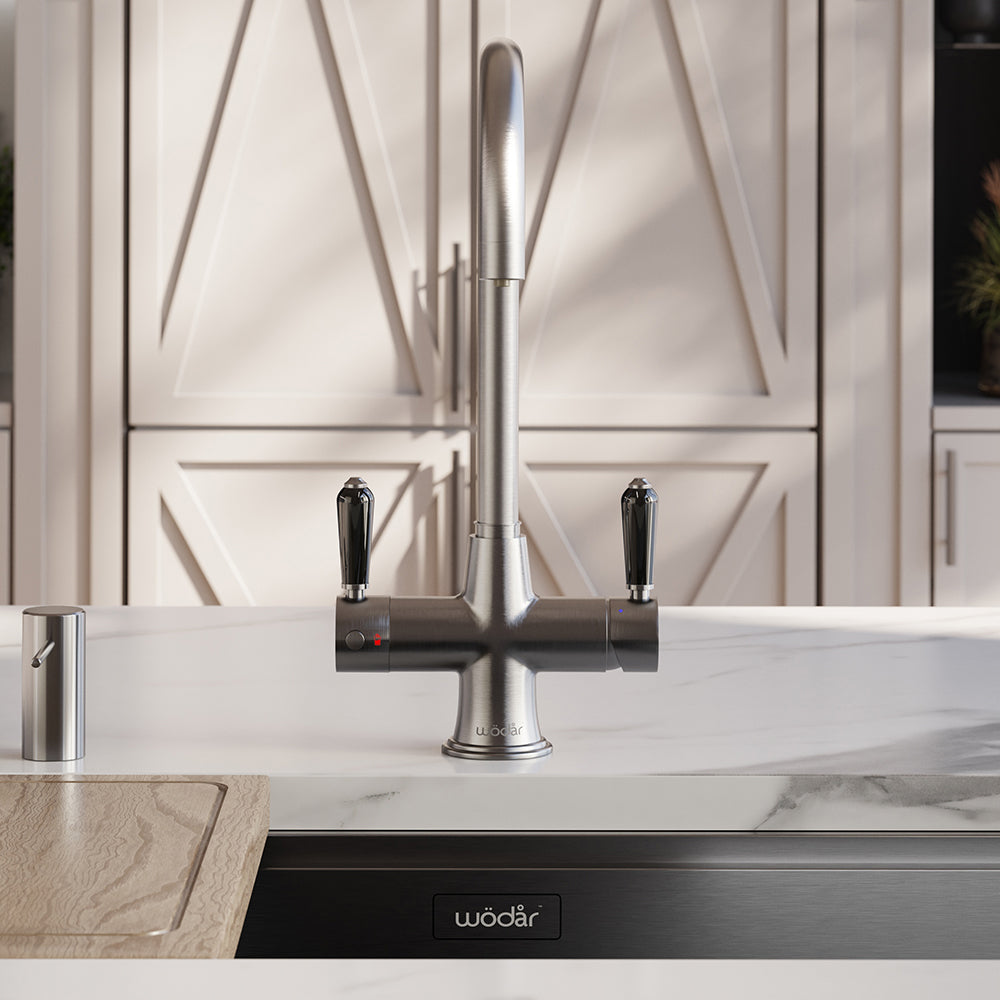 Holborn Traditional 3 in 1 Brushed Nickel Black Handle Boiling Hot Water Tap