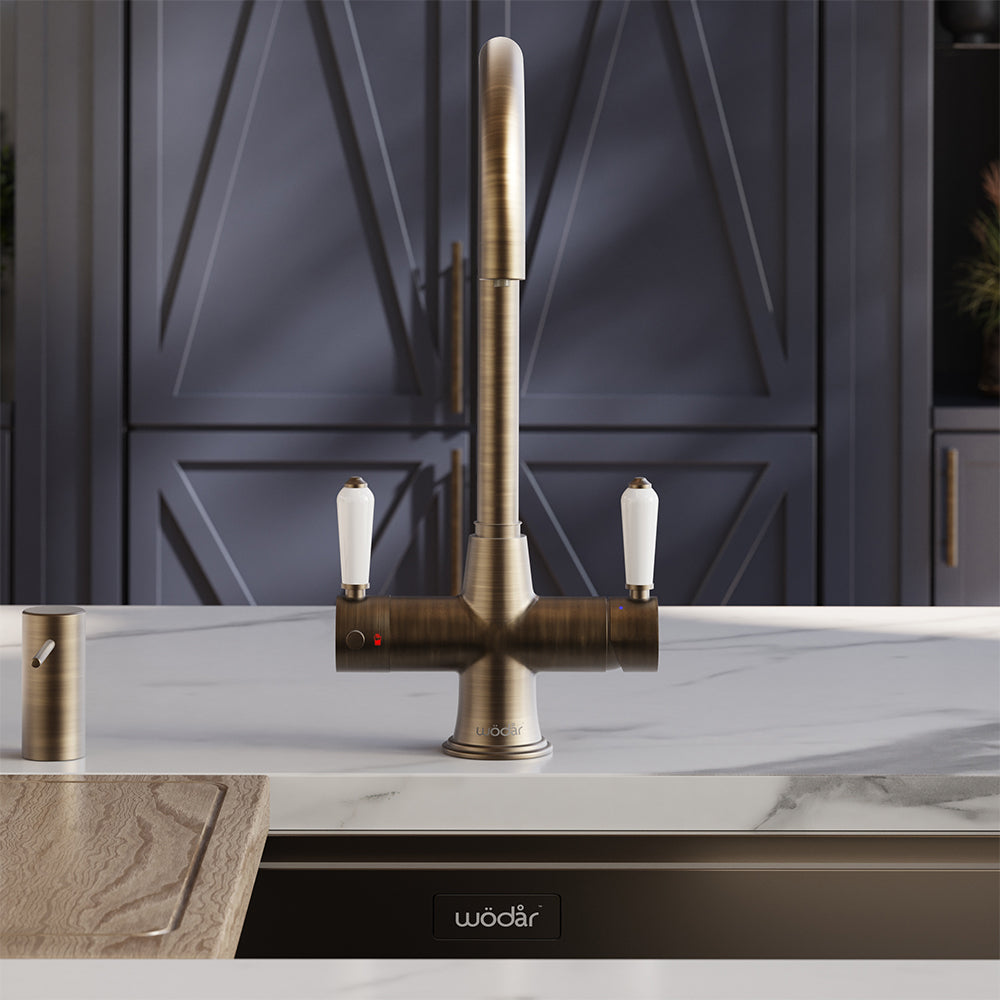Holborn Traditional 3 in 1 Dark Brass White Handle Boiling Hot Water Tap