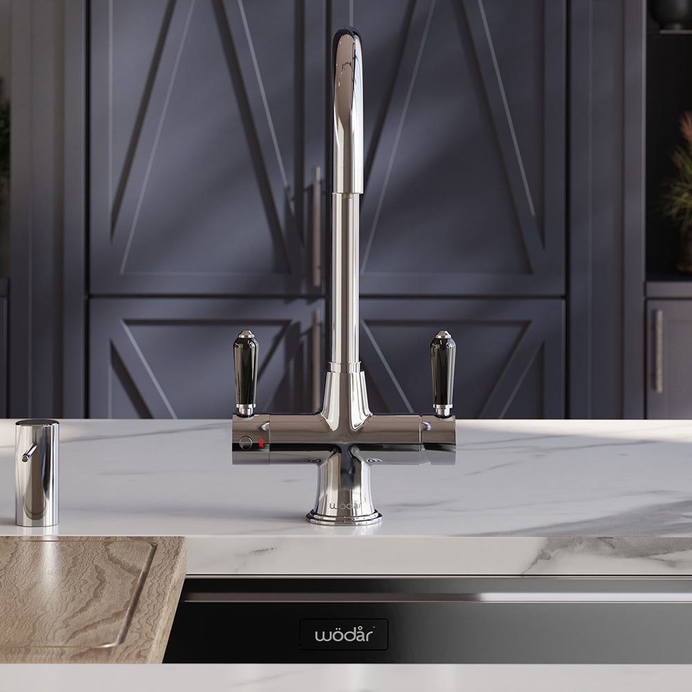 Holborn Traditional 3 in 1 Chrome Black Handle Boiling Hot Water Tap
