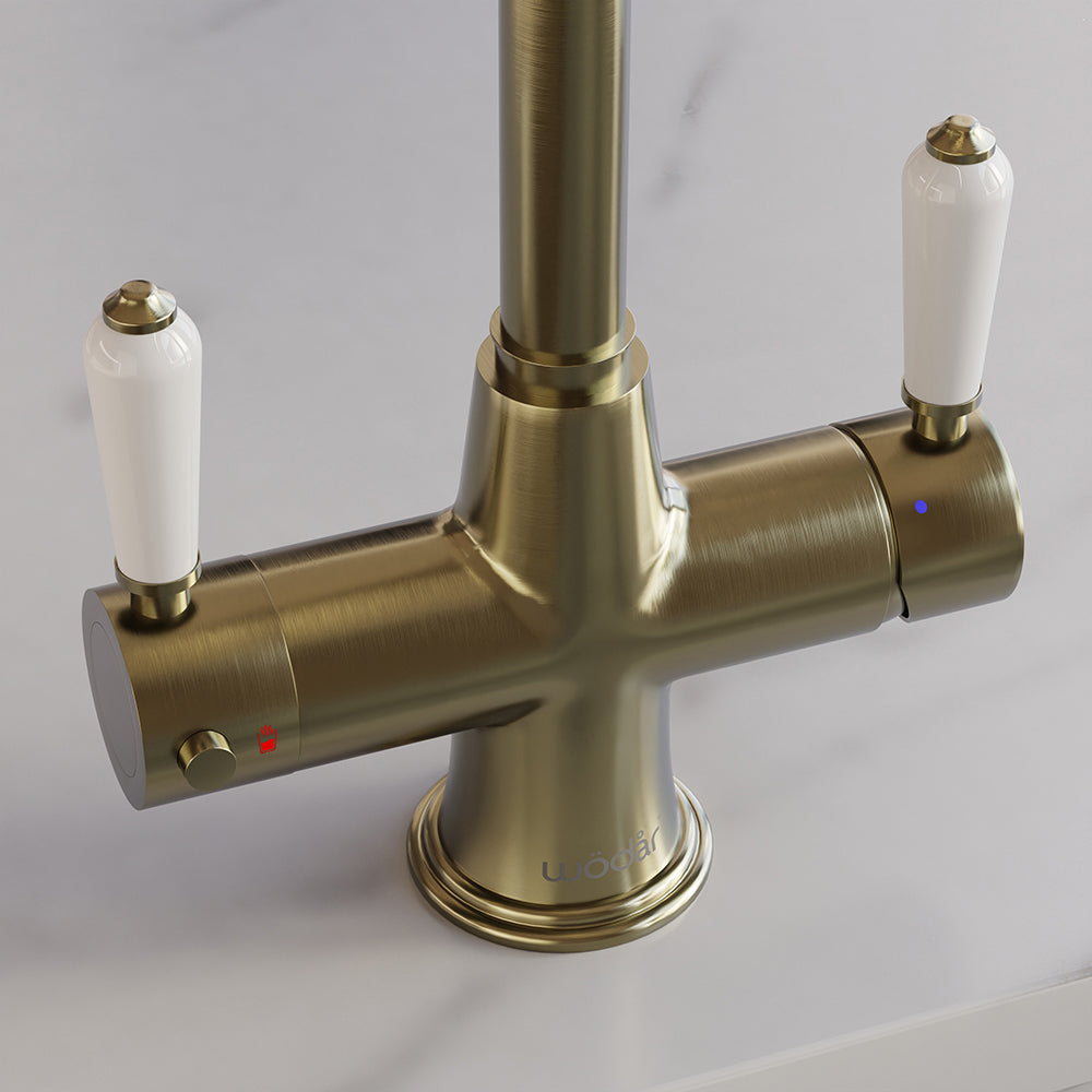 Holborn Traditional 3 in 1 Brushed Brass White Handle Boiling Hot Wate ...