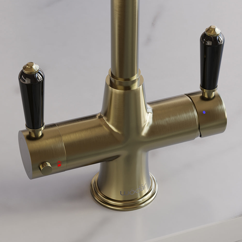 Holborn Traditional 3 in 1 Brushed Brass Black Handle Boiling Hot Water Tap