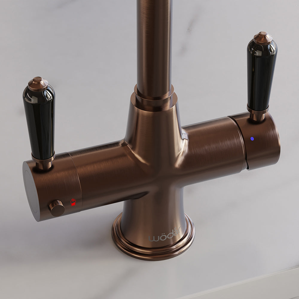 Holborn Traditional 3 in 1 Brushed Copper Black Handle Boiling Hot Water Tap