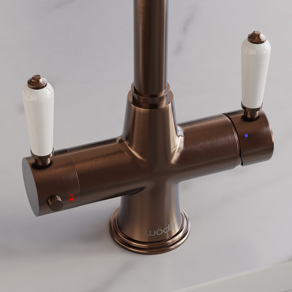 Holborn Traditional 3 in 1 Brushed Copper White Handle Boiling Hot Water Tap