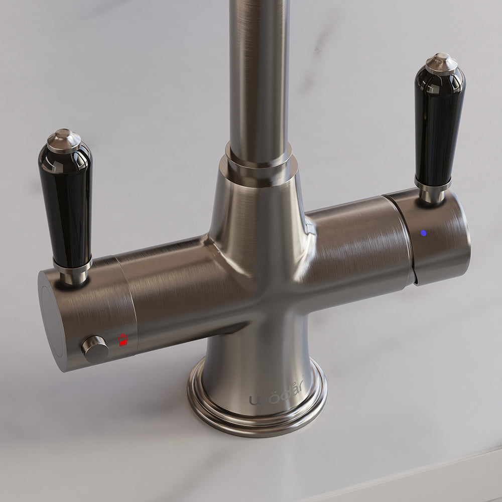 Holborn Traditional 3 in 1 Brushed Nickel Black Handle Boiling Hot Water Tap