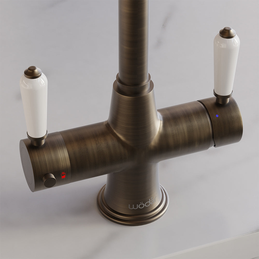 Holborn Traditional 3 in 1 Dark Brass White Handle Boiling Hot Water Tap