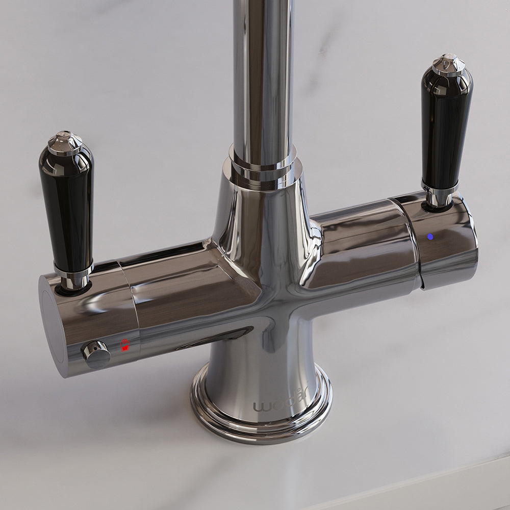 Holborn Traditional 3 in 1 Chrome Black Handle Boiling Hot Water Tap